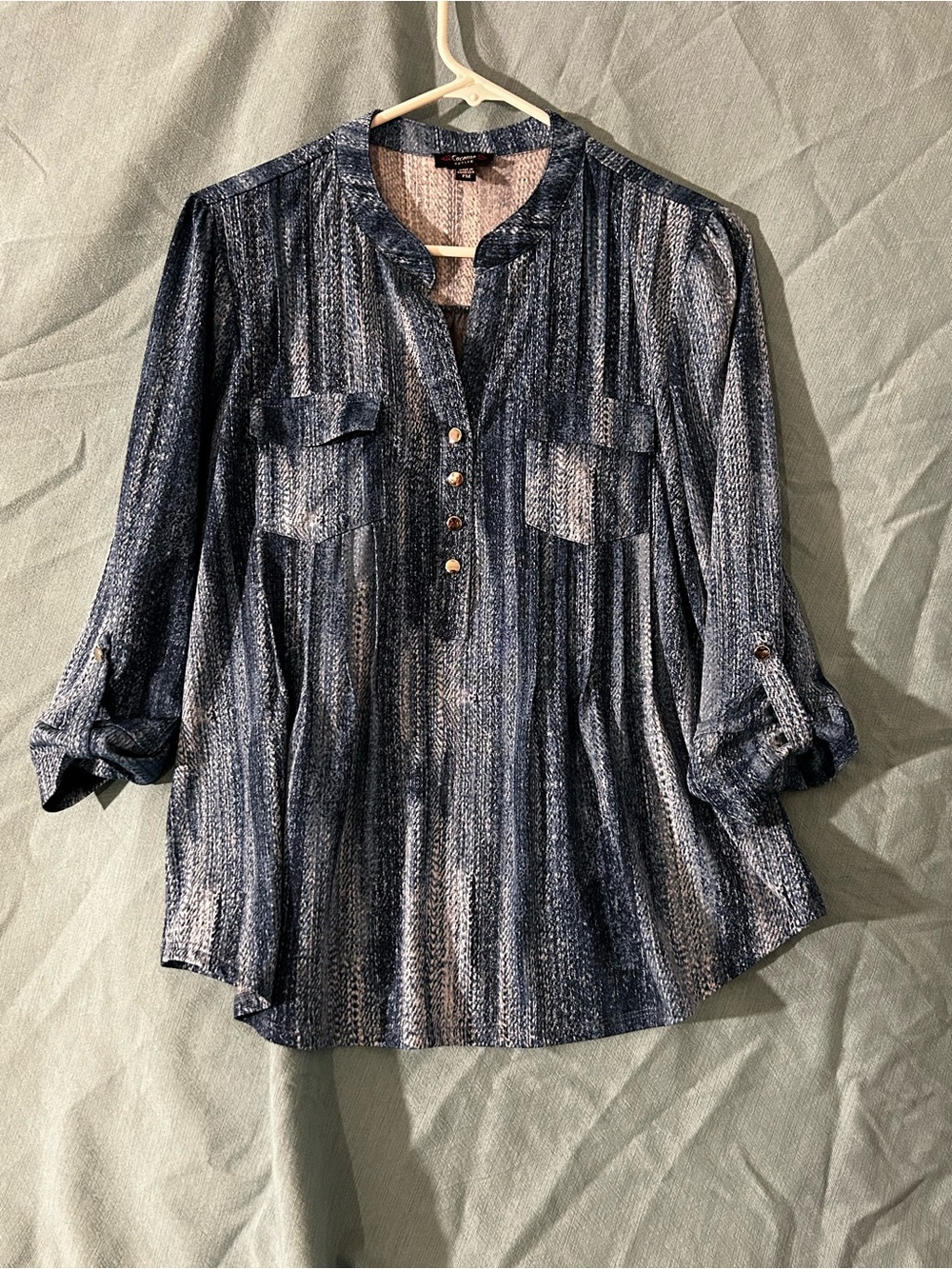 Cocomo Navy and White Striped Henley Button-Down Shirt